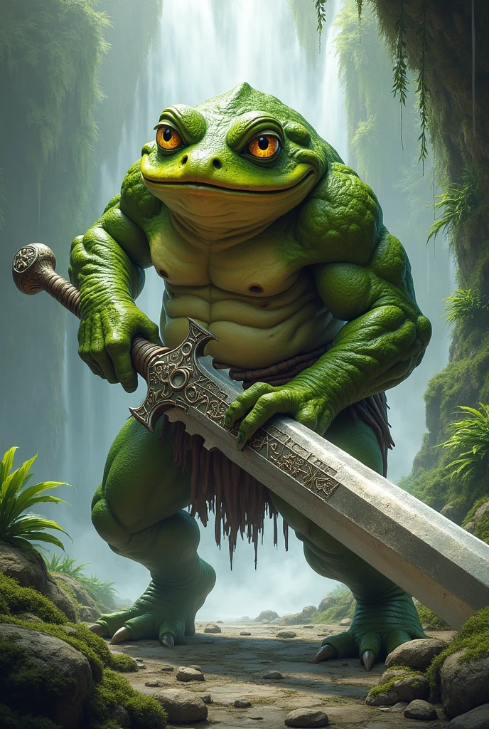 Frog、Rin々Shii、Holding a large sword in front of him