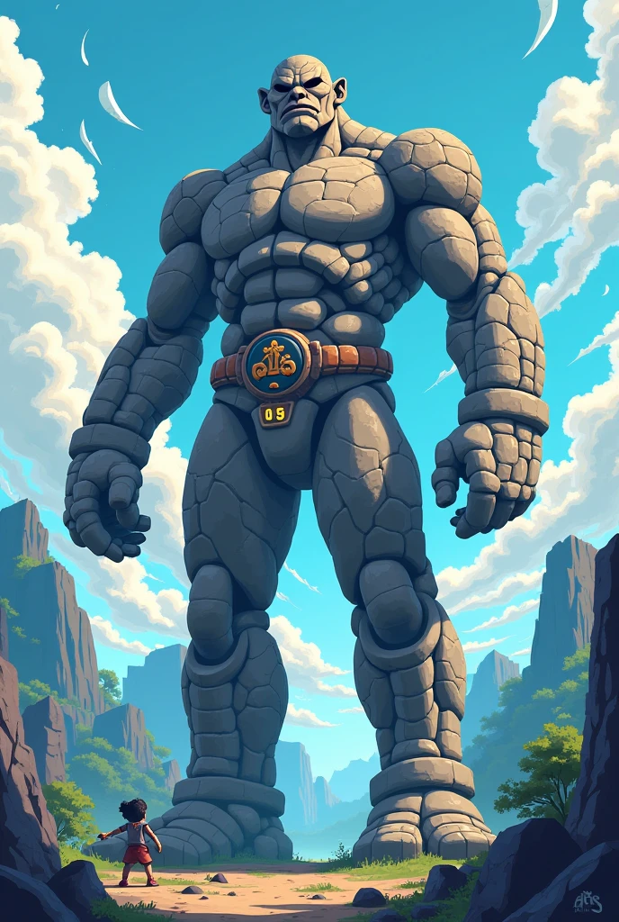 Stone giant，Cartoon pixel style，Japanese Anime