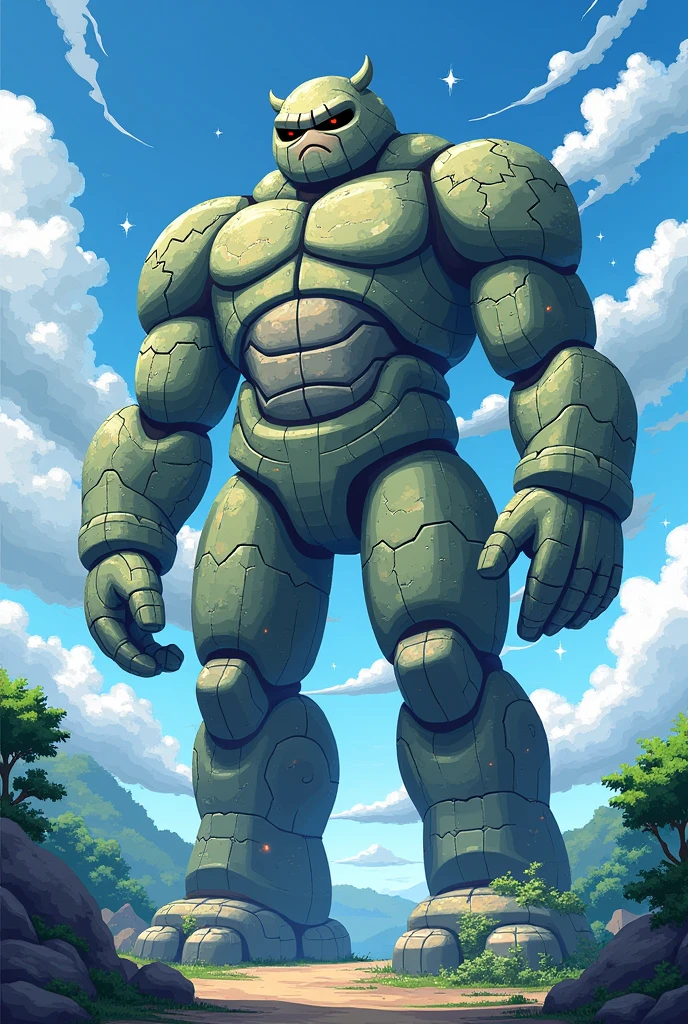 Stone giant，Cartoon pixel style，Japanese Anime