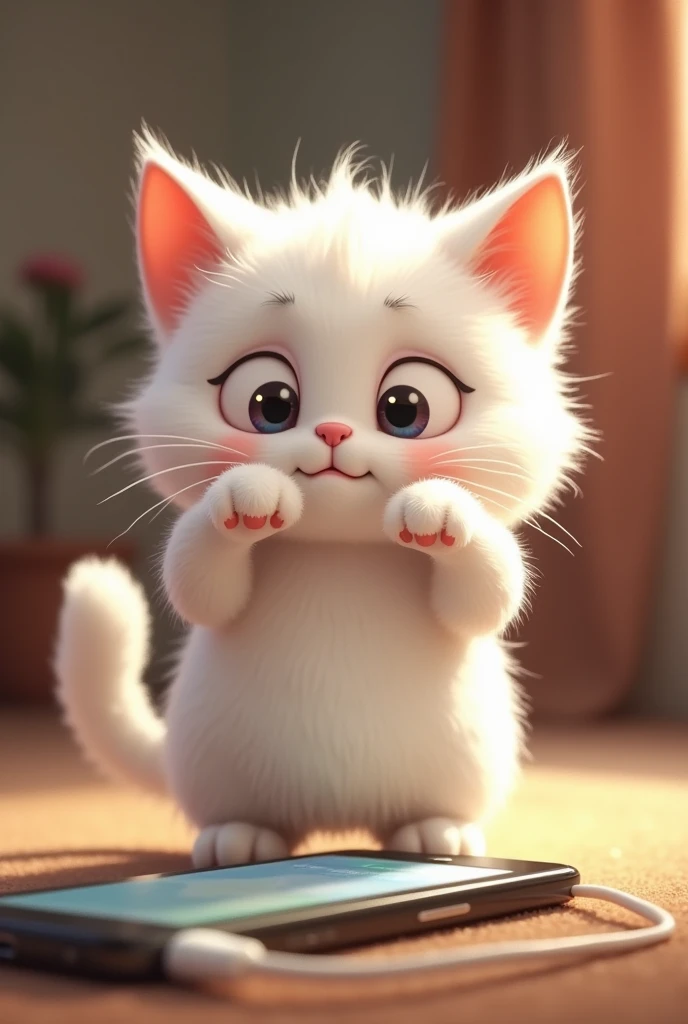 White cat NARRATOR
(playful tone)
"Low battery? Let this little helper save the day!"