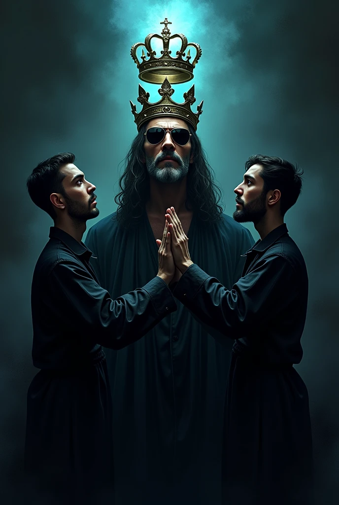 I want to create a logo for dance academy my imagination is a king with two shlaves holding a crown which is just above on the king head w8th dark shades and character shadows and shlaves are men who worship k8ng and the crown is mysterious crate a logo with many dark shades and clours