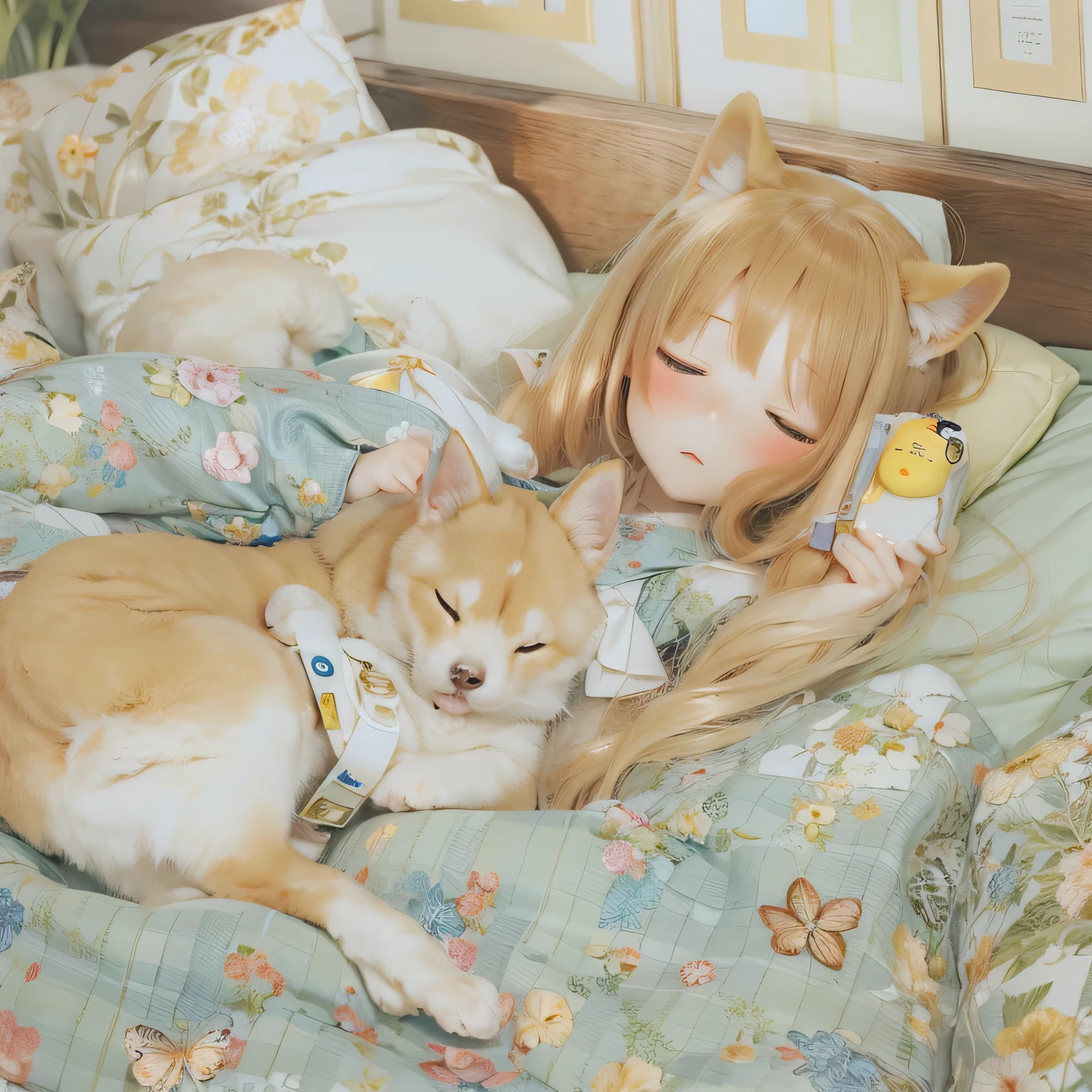 Shiba Inu、Sleeping in bed(((Girl)))
