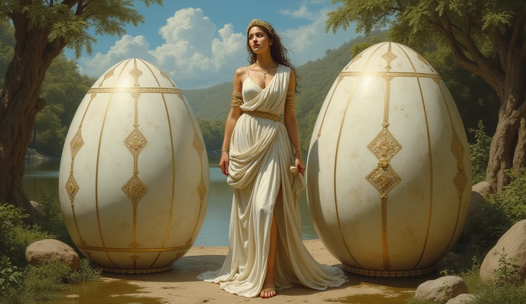 Greek Queen Leda and two big eggs