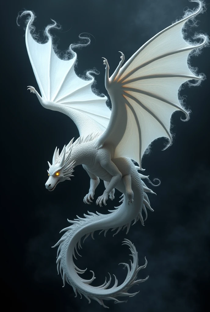 White dragon with black background 
