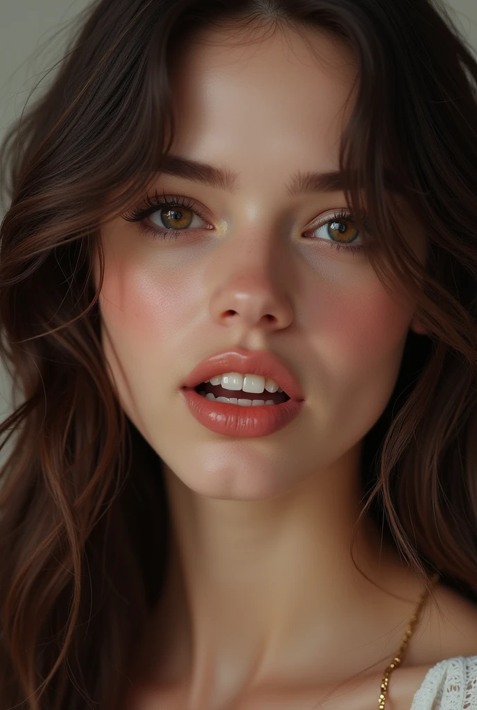 a young woman showing her hot lips and teeth