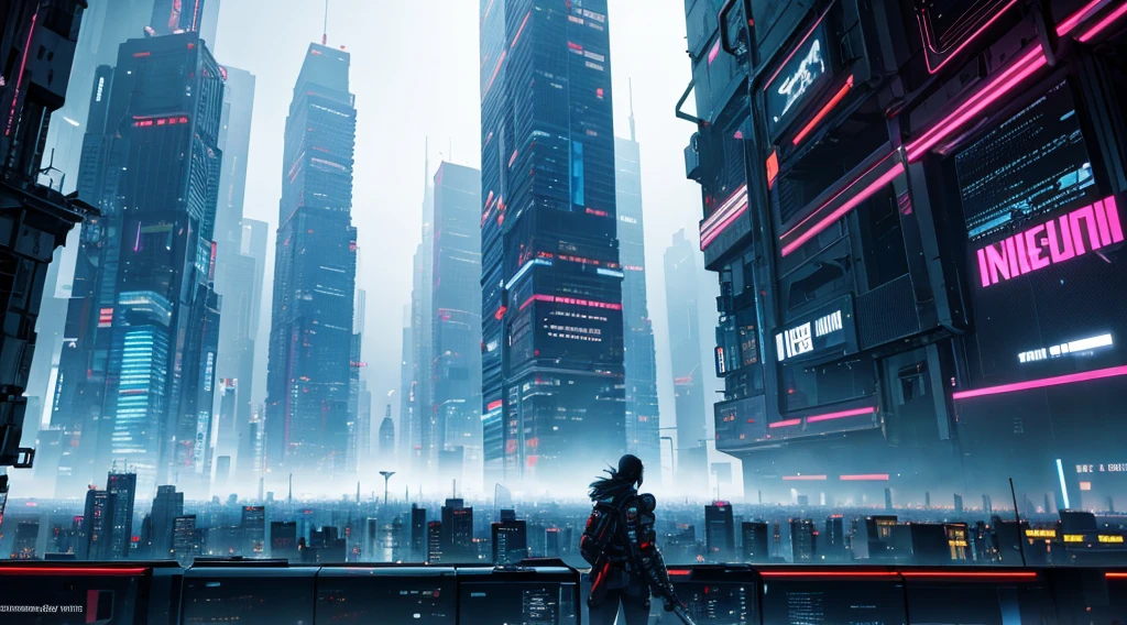 A cyberpunk city with skyscrapers stretching to the horizon,midnight,A bird&#39;s-eye view,（super high quality:1.3）,masterpiece,（High definition）,HDR,8k,Full CG