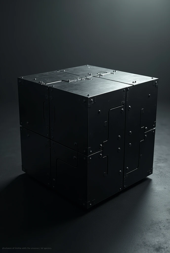 Black metallic cube, like a cubic chip, futurist, cyberpunk, HD, detailed, bottomless