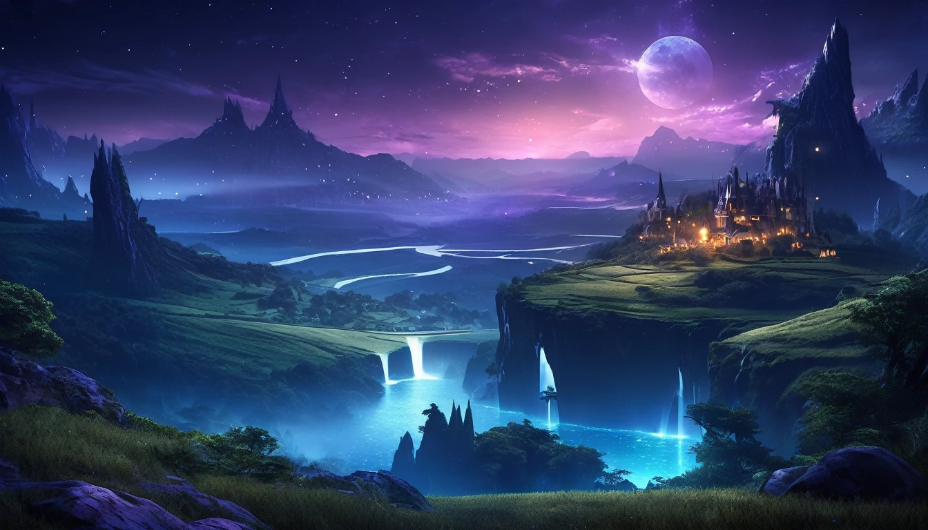 fantasy world landscape at night