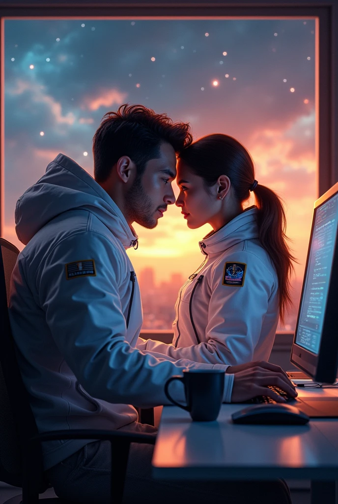 Creat a programmer and astronaut, programmer very good person and his age is 21 and astronaut she is a good person too her age 23 and both professional and ther in love make it cool decent 