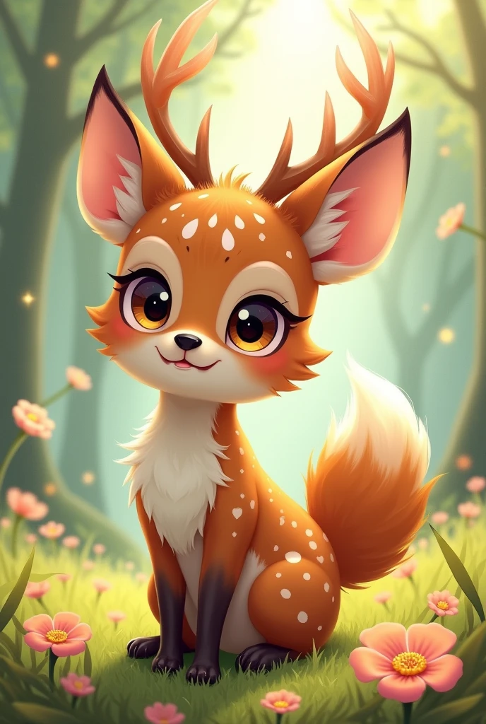 a human who is 20% cat, 20% deer, 20% fox and 40% human . it should be cute