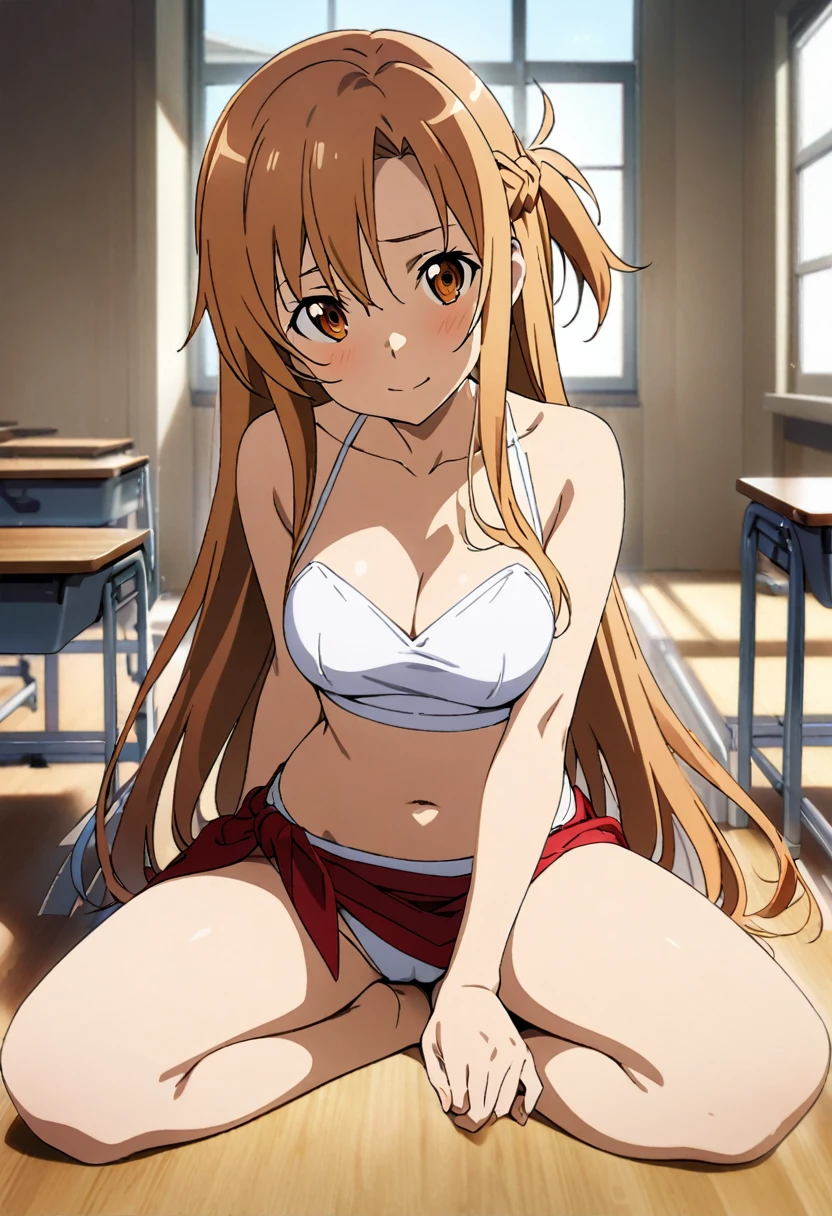 1girl, asuna \(sao\), sword art online,full body,((Sexy)),spread legs, sitting,sarong,class room,masterpiece, best quality, absurdres,