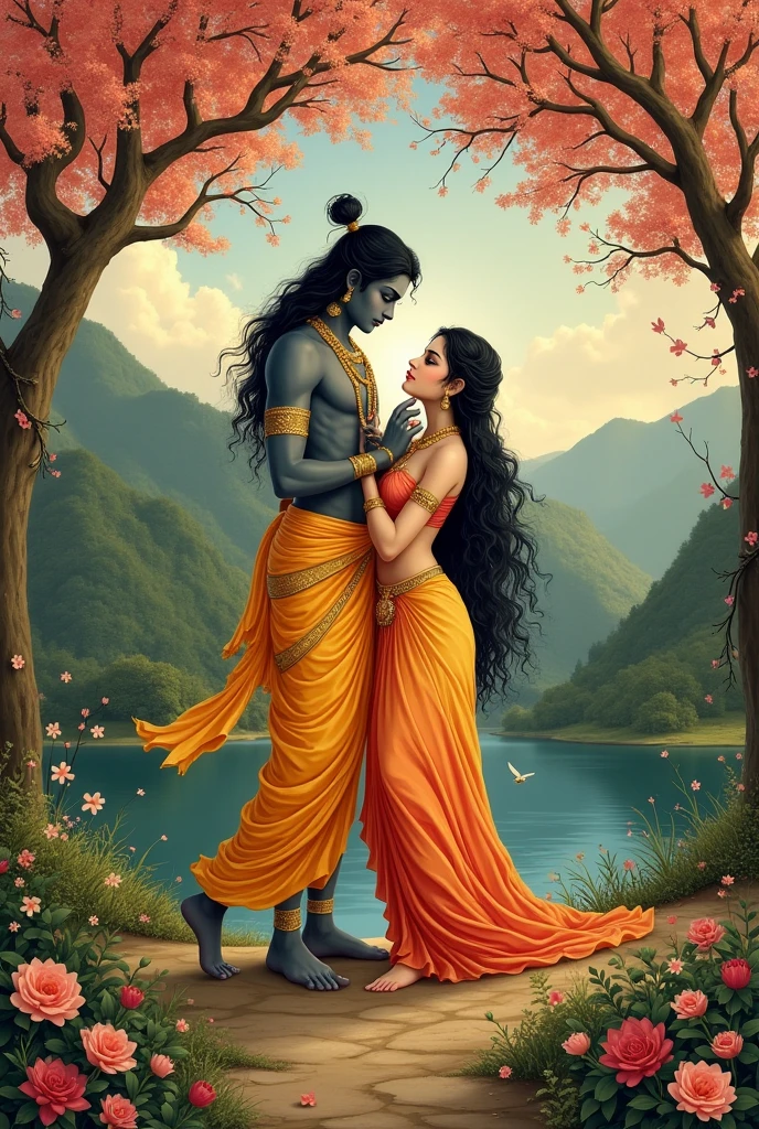 Generate an image of Lord krishna and Radha ji