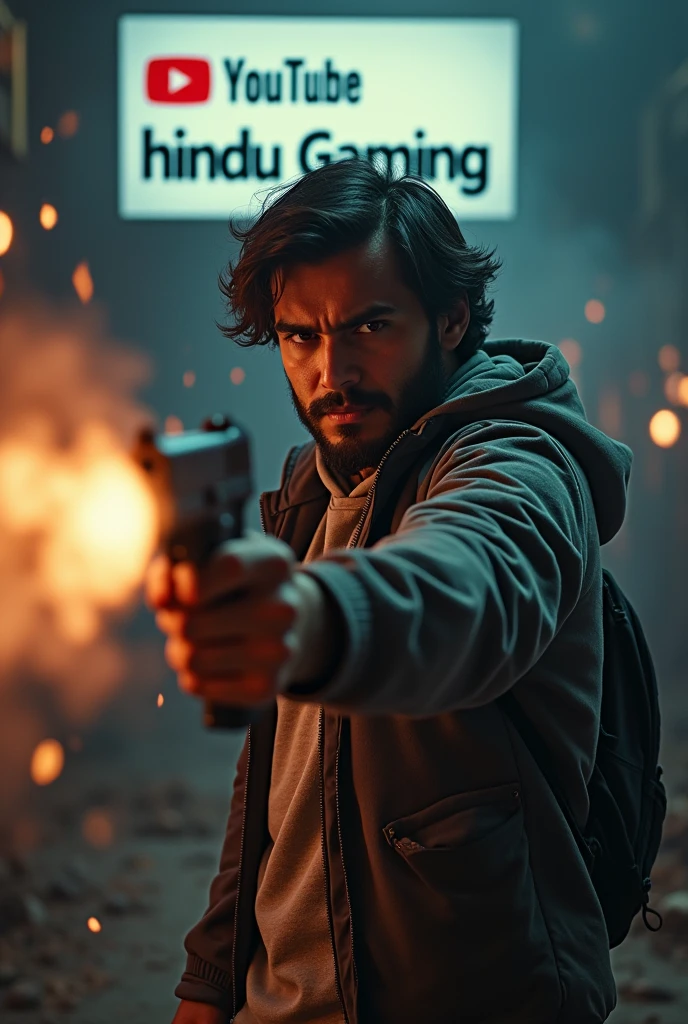 A PERSON WITH GUN WRITTEN KATTAR HINDU GAMING BELOW YOUTUBE LOGO