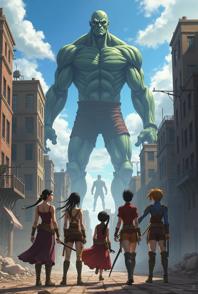 The characters of Aang, Katara, Saka, Zuko and Toph in the anime Attack on Titan