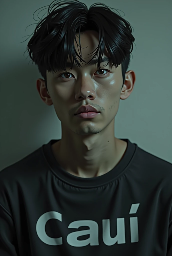 20 year old man with depression wearing a shirt with Cauã written on it