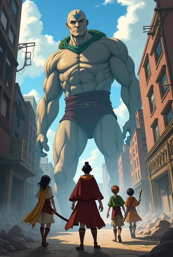 The characters of Aang, Katara, Saka, Zuko and Toph in the anime Attack on Titan