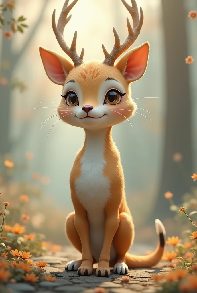 a human who is 20% cat, 20% deer, 20% fox and 40% human . it should be cute and it must look like more human