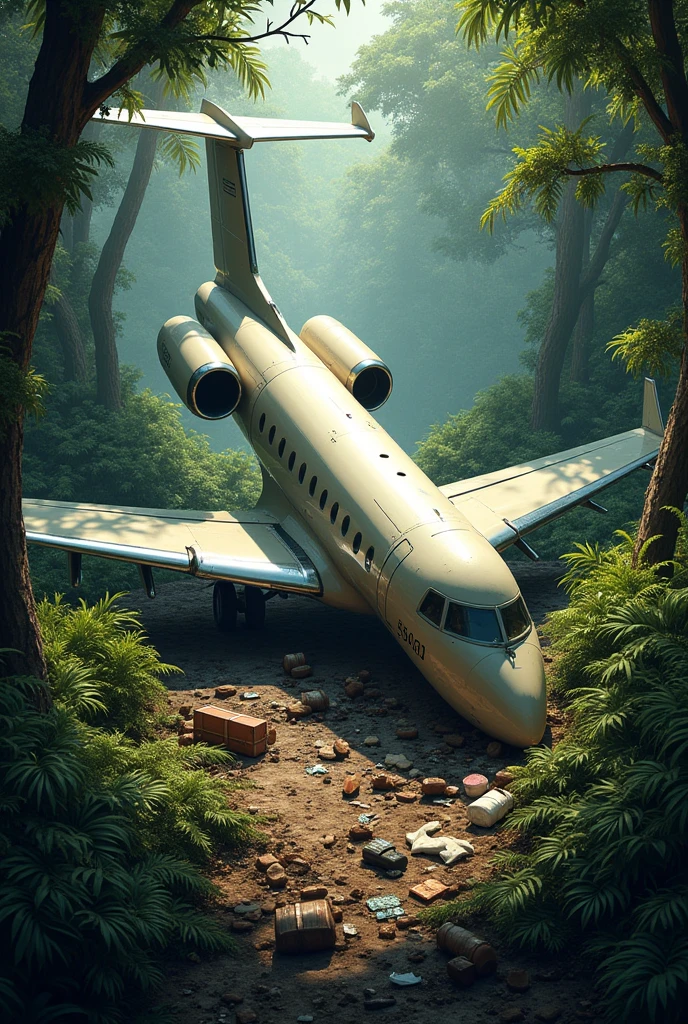 Create an private jet that crashed in the jungle