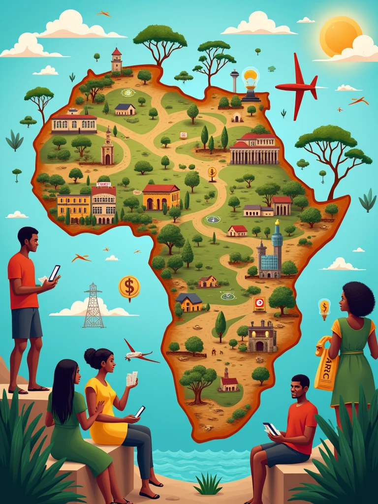 Give me an image showcasing the African continent and and financial literacy increasing.