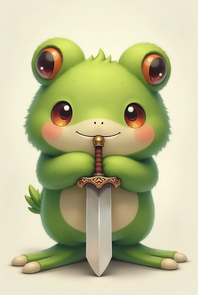 Frog、Rin々Shii、Holding a large sword in front of him、Soft and fluffy