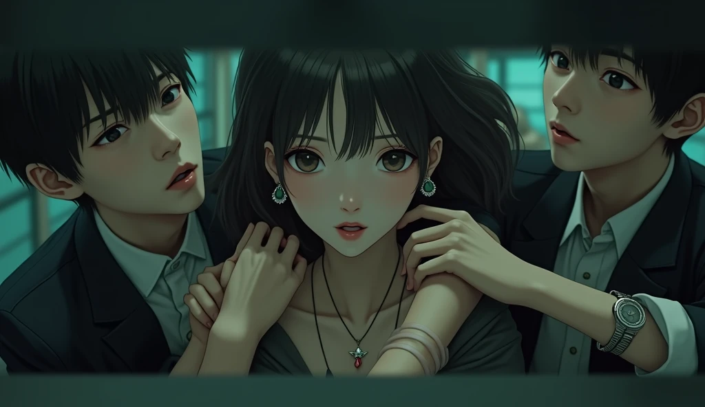 (32K:1.9, Horror depictions:1.9, Highest quality, masterpiece, Ultra-high resolution, Professional random angle camera work:1.5, Very detailedな肌と顔の質感:1.4), Always accurate, Very detailed, bag, (Cute Japanese Woman, Camisole dress and cardigan:1.6, Incredibly slim body:1.3, areola is not visible:1.4, Big breasts on the verge of collapse), ((Crowded bus:2.0, Crazy behavior:1.9, On the bus、Two young male high school students are hugging a woman from behind:1.7)), belt, Fair skin, elegant, sense of cleanliness, Thin eyebrows, (Surprised:1.0, Puzzled:1.0, A look that shows deep contempt for you:1.3, Big eyes that exude beautiful eroticism:0.4, Please open your mouth a little, lipstick, Feel the beautiful eroticism:1.0, Dark brown medium hair), Earrings, necklace, bracelet, romantic, mysterious, Object of admiration, original, dramatic, artistic, Innovative, charm, Heartful, Fancy, Tilt, sense of loss, special, ((exciting, Extreme, sense of openness, suffering, sufferingの表現)), ((Mistakes of Youth, 女性的なcharm))
