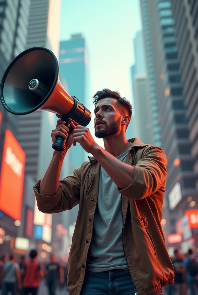 generate image of a person using a megaphone