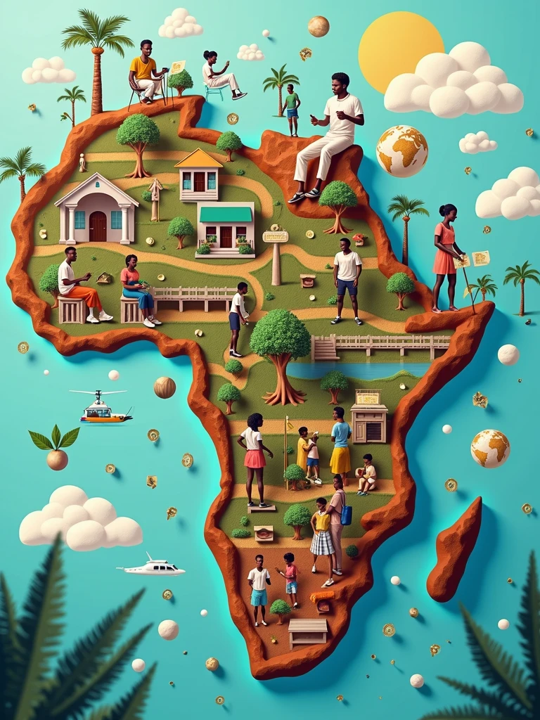 Give me an image showcasing the African continent and and financial literacy increasing.