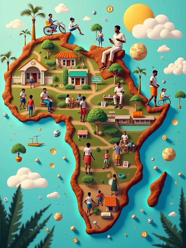 Give me an image showcasing the African continent and and financial literacy increasing.