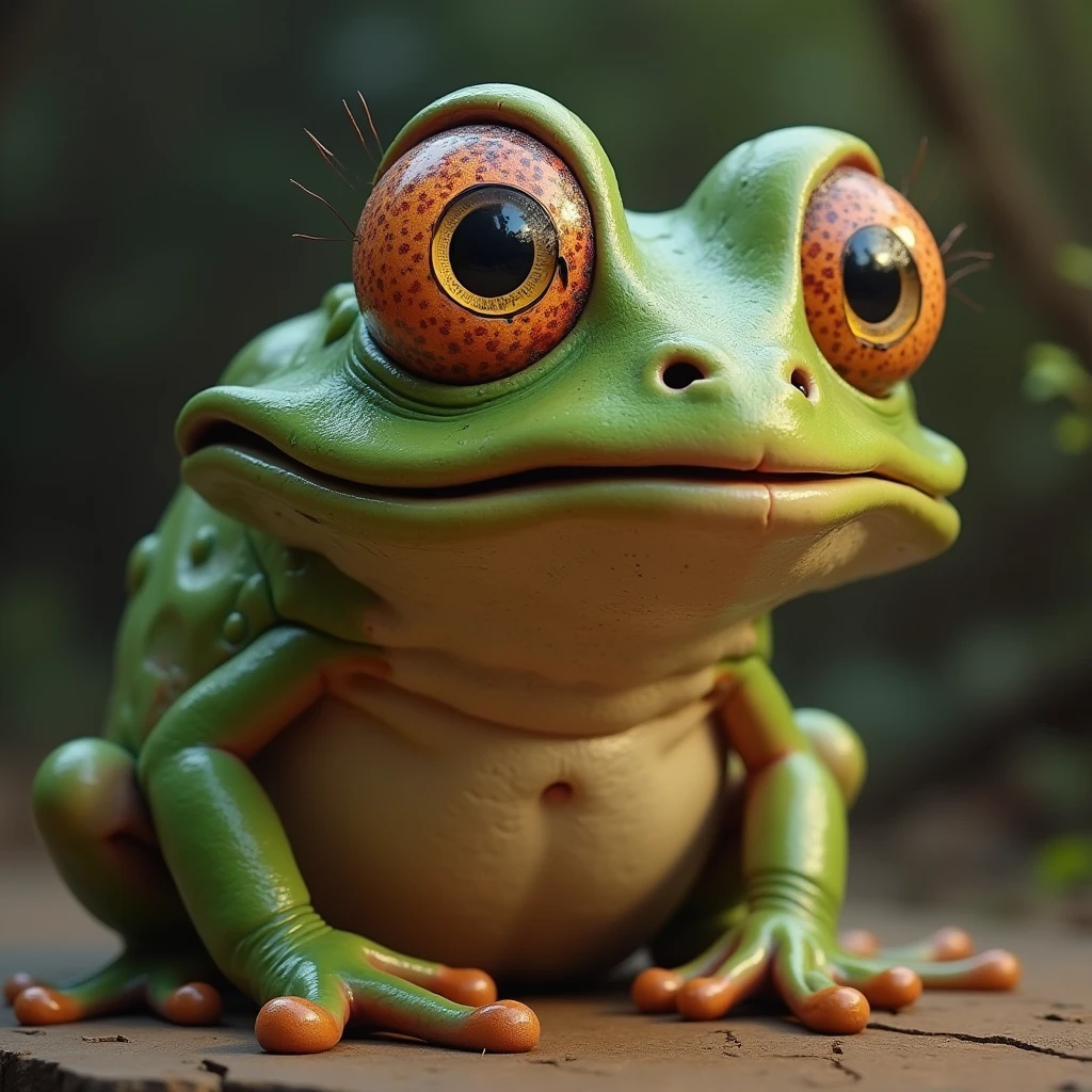 ((Best Quality:0.91),(Very detailed),(realist),Crazy funny creature with frog eyes, very crazy look, with strabismus, very funny drawing