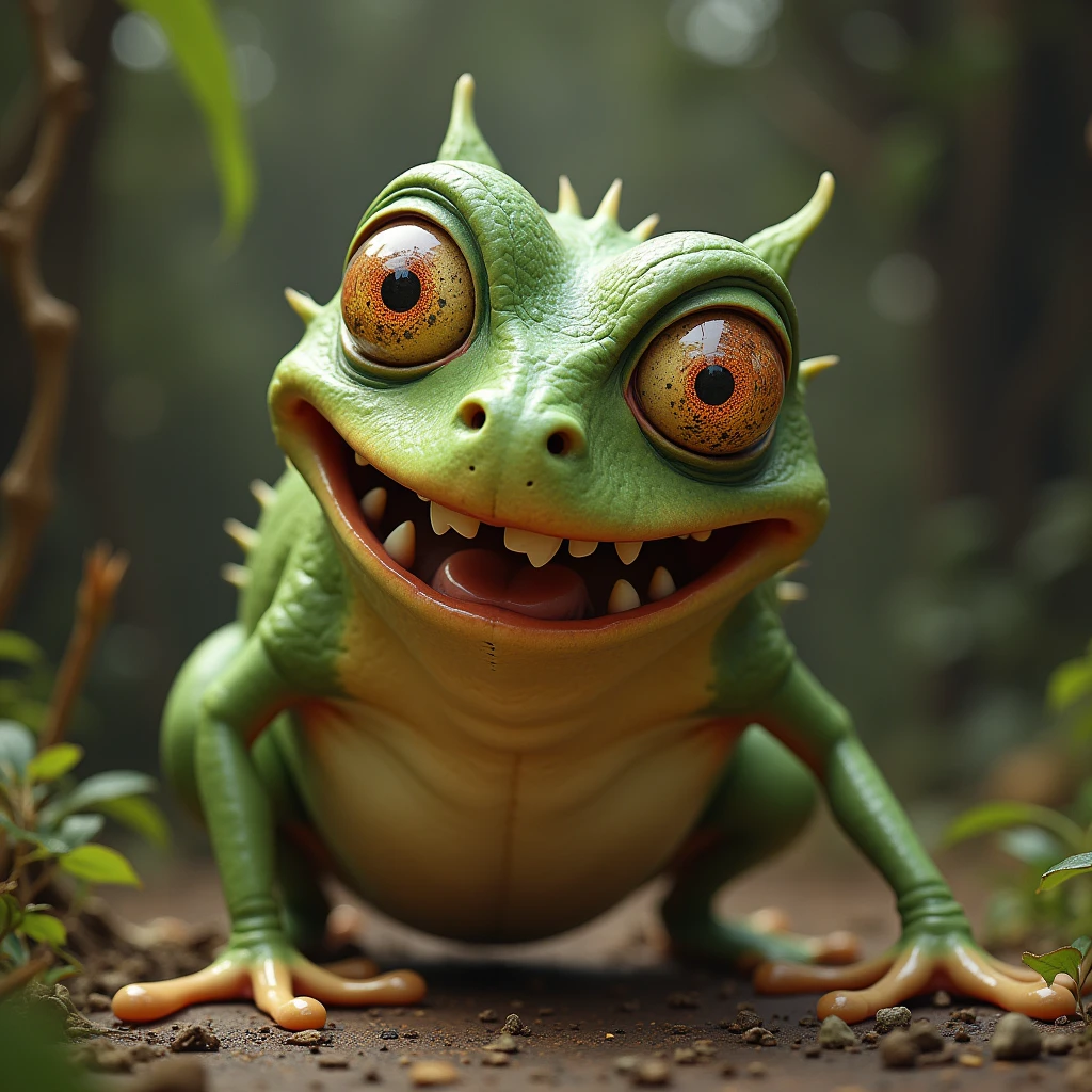 ((Best Quality:0.91),(Very detailed),(realist),Crazy funny creature with frog eyes, very crazy look, with strabismus, very funny drawing