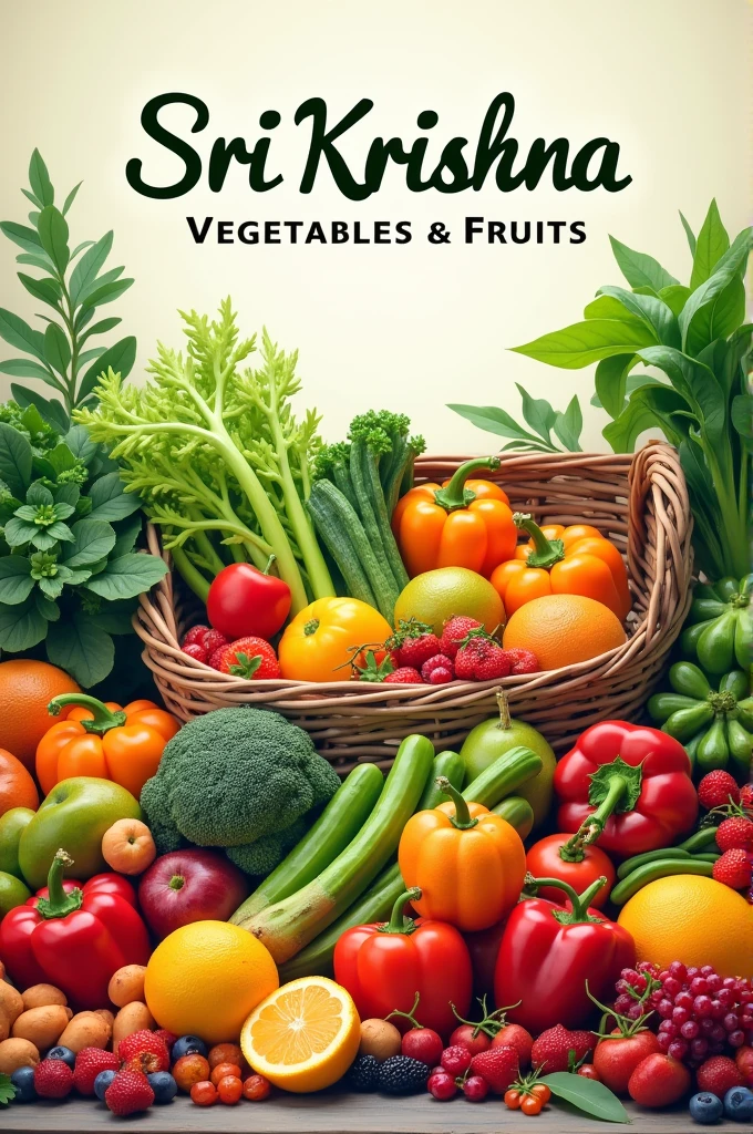 Create image of vegetables and fruits then add name on the top,sri Krishna vegetables & fruits