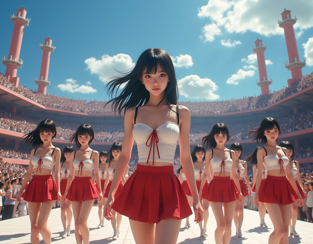 (((((Japanese Clone-girls=Myself))))), (((Super Best masterpiece Clone-girls Raw Photography Art))), (((16K, Highest quality, Ultra-high resolution, RAW Photos))), (((It's so unrealistic., With unparalleled depiction, With an unfathomable sight, An unprecedented and shocking worldview, Clone-girls: In a world of mass reproduction, Ultra-realistic))), (((Japanese Girls, Yokoyama-Yui, 22yo, Small face, Thick black hair, Semi-long hair, Dark Eyes, Mature face, Cute Smile, Smiling face, A gentle gaze, (((Very pleasant look)))))), (((Very beautiful detailed girls, Accurate body structure, Accurate body movements, Very detailed body, (((Super big breasts, Large bulge of ample breasts)))))), (((Nogizaka46 - Idol group stage costumes, Short skirt, hour々I can see your pants, Cleavage Emphasis, Emphasise the fullness of your breasts))), ((((((((Very detailed, Myself cloning, Depiction of splitting oneself, 1Myself girl→1,000,000,000,000,000,000,000,000,000,000Myself cloning girls)))))))), (((((((Myself clone-girlsから, Myself keeps multiplying, (Very detailed and intricate, To the exact, Flawless, (((In the same female body,With the same face, With the same hairstyle, In the same clothes, At the same height, 同じSuper big breastsである))), In a detailed depiction), 1,000,000,000,000,000,000,000,000,000,000 people))))))), (((((Myself girls only))))), (((((1,000,000,000,000,000,000,000,000,000,000Myself girls))))), (((((Very detailed depiction, A singing and dancing Myself idol group, On a large outdoor stage, A gorgeous, full-body dance performance, Over 100 people, Gaze into the audience, Fun and powerful singing, Dance with unified group movements))))), (((Very detailed, The auditorium is packed, The whole audience is Myself's crowd, Dressed differently from idol groups))), (((((The camera focuses on idol groups., Clear and accurate perspective depiction, Ultra-wide field of view, wide view, Focus on the average value of the image))))), The best dance performance ever, Myself and the others were going crazy and the atmosphere was at its peak.