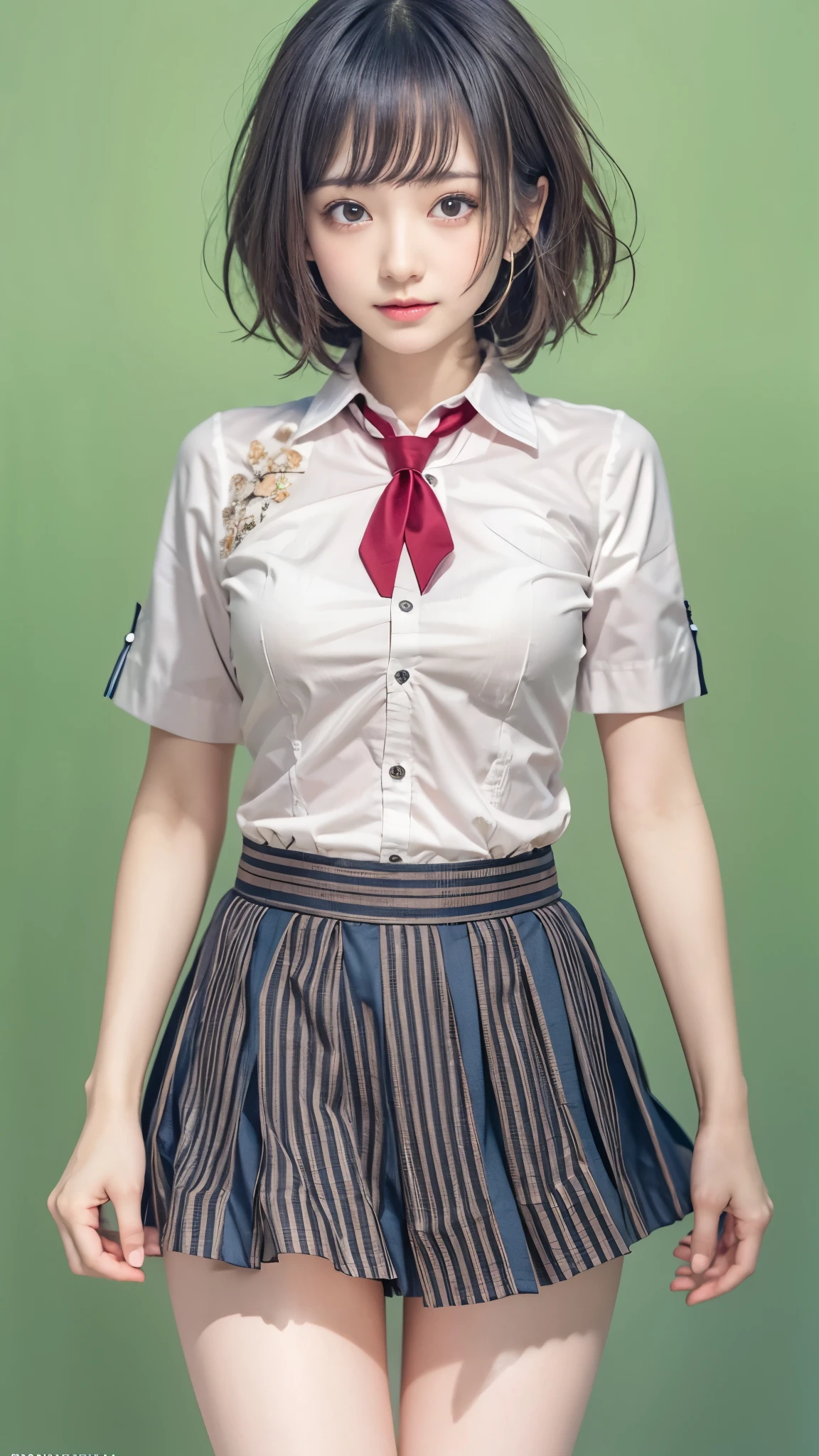 ((molestation:1.2)), (man grabs her hip behind girl:1.2)、Slender body line、Beautiful breasts、Small beautiful butt、Thin thighs、Beautiful Skin、Beautiful symmetrical eyes、Brown Eyes、((Tight waist:1.2)), (white short sleeve shirt, darkblue neckribbon, pleated short skirt, darkbrown short length hair, side bangs, ear:1.2), Masterpiece、Highest quality、Highest quality、Ultra high definition、Reality:1.37、(very realistic face and eyes, Professional photography techniques), 1 girl, (Perfect Anatomy:1.3), (Detailed hands:1.1、The right move:1.2、Hide your hands)、(Detailed arms and legs:1.2)