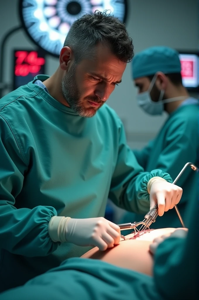 Worried surgeon doing laparoscopy