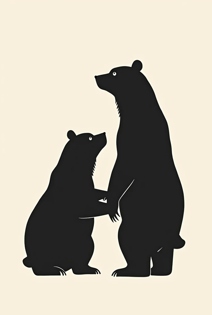Simple 3 bear holding hand facing perspective and ink style silhouette minimalism