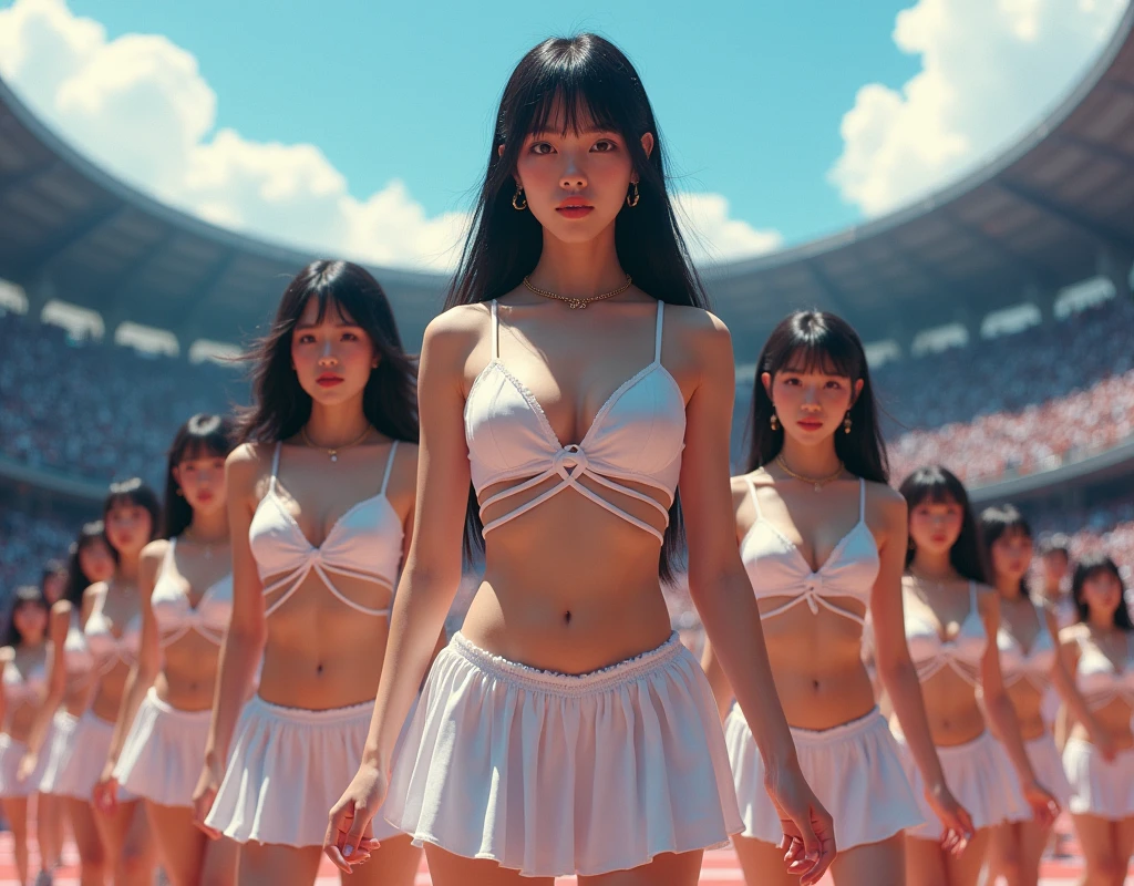 (((((Japanese Clone-girls=Myself))))), (((Super Best masterpiece Clone-girls Raw Photography Art))), (((16K, Highest quality, Ultra-high resolution, RAW Photos))), (((It's so unrealistic., With unparalleled depiction, With an unfathomable sight, An unprecedented and shocking worldview, Clone-girls: In a world of mass reproduction, Ultra-realistic))), (((Japanese Girls, Yokoyama-Yui, 22yo, Small face, Thick black hair, Semi-long hair, Dark Eyes, Mature face, Cute Smile, Smiling face, A gentle gaze, (((Very pleasant look)))))), (((Very beautiful detailed girls, Accurate body structure, Accurate body movements, Very detailed body, (((Super big breasts, Large bulge of ample breasts)))))), (((Nogizaka46 - Idol group stage costumes, Short skirt, hour々I can see your pants, Cleavage Emphasis, Emphasise the fullness of your breasts))), ((((((((Very detailed, Myself cloning, Depiction of splitting oneself, 1Myself girl→1,000,000,000,000,000,000,000,000,000,000Myself cloning girls)))))))), (((((((Myself clone-girlsから, Myself keeps multiplying, (Very detailed and intricate, To the exact, Flawless, (((In the same female body,With the same face, With the same hairstyle, In the same clothes, At the same height, 同じSuper big breastsである))), In a detailed depiction), 1,000,000,000,000,000,000,000,000,000,000 people))))))), (((((Myself girls only))))), (((((1,000,000,000,000,000,000,000,000,000,000Myself girls))))), (((((Very detailed depiction, A singing and dancing Myself idol group, On a large outdoor stage, A gorgeous, full-body dance performance, Over 100 people, Gaze into the audience, Fun and powerful singing, Dance with unified group movements))))), (((Very detailed, The auditorium is packed, The whole audience is Myself's crowd, Dressed differently from idol groups))), (((((The camera focuses on idol groups., Clear and accurate perspective depiction, Ultra-wide field of view, wide view, Focus on the average value of the image))))), The best dance performance ever, Myself and the others were going crazy and the atmosphere was at its peak.