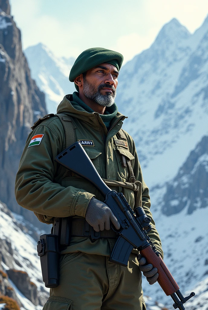 Indian army , gun , mountains , kashmir, uniform