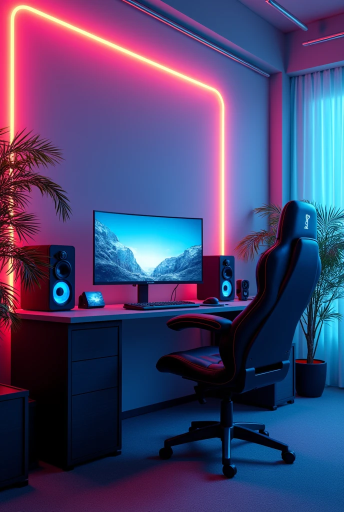 (Extremely detailed CG unity 8k wallpaper),(masterpiece), (best quality), (Extremely detailed), (RGB strip light),Gaming Room