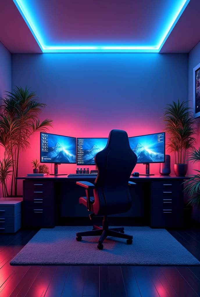 (Extremely detailed CG unity 8k wallpaper),(masterpiece), (best quality), (Extremely detailed), (RGB strip light),Gaming Room