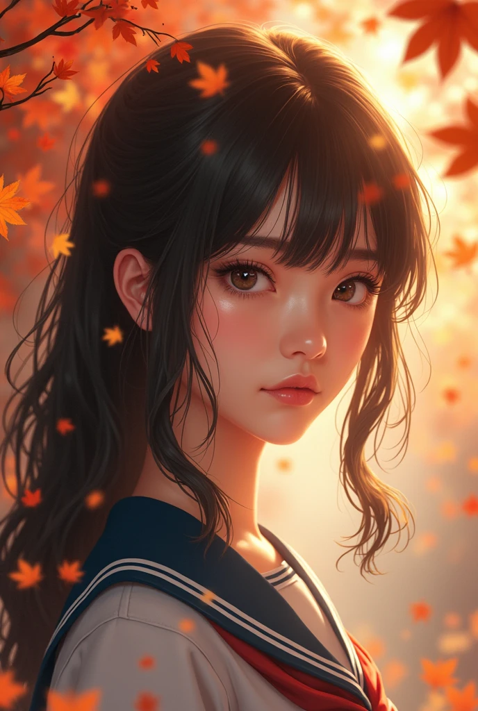 (masterpiece,Highest quality:1.4),(8k,RAW Photos,Photorealistic:1.4),Ultra-high resolution, ,(Glowing Skin:1.4),Detailed肌,Detailed顔,Detailed目,(Beautiful and shining eyes:1.2),Symmetrical eyes,Detailed耳,One person,Natural Makeup,(((Junior idol))),,Detailed背景,Vivid background,Beautiful and shiny hair,,((Average teenage breasts)),,(Detailed Sailor uniform,,Maple leaves falling background,mysterious,whole body),,((Sharp Face)),Natural light,,(Very detailed ,,online shopping,LUMINE® Market,),,,Professional,(Detailed,Location was great.),