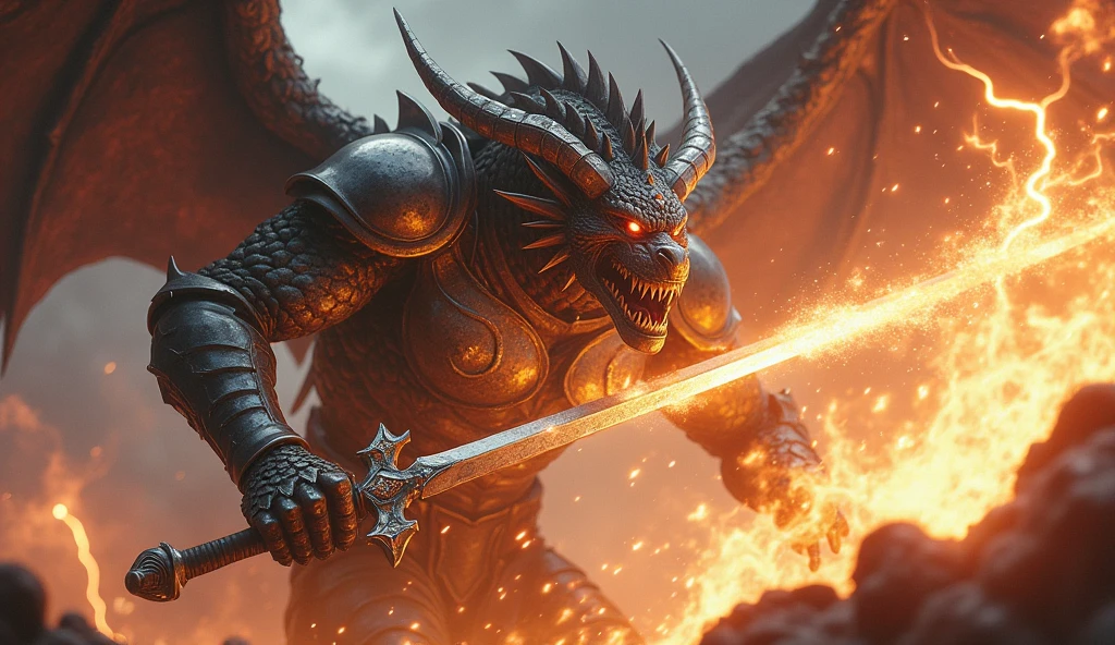 Realistic photos, RAW Photos, Dragon Knight, shining sword, attacks viewer, Powerful movements, jump on prey, ((Dynamic jump)),
Dragon Knight approaching from above, sudden approach, Bad-tempered, dynamic Shot from grand, lightning magic,High resolution, masterpiece, Highest quality, Intricate details, Very detailed, Clear focus,texture, Delicate eyes, Professional, 4K,Shallow and deep, Kodak Vision Color, Exactly, Very detailed, photograph_\(Extremist\), photographpractical, practical, Post-processing, Maximum details, Roughness, Real Life, Extremist practical, Photorealism, photographgraphy, 8K Ultra HD, photographgraphy