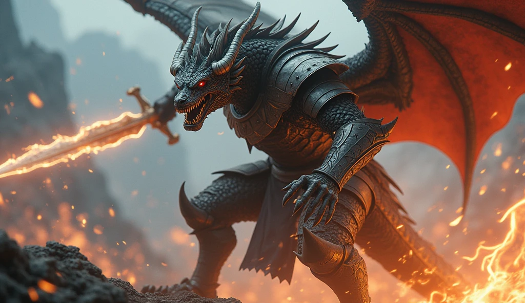 Realistic photos, RAW Photos, Dragon Knight, shining sword, attacks viewer, Powerful movements, jump on prey, ((Dynamic jump)),
Dragon Knight approaching from above, sudden approach, Bad-tempered, dynamic Shot from grand, lightning magic,High resolution, masterpiece, Highest quality, Intricate details, Very detailed, Clear focus,texture, Delicate eyes, Professional, 4K,Shallow and deep, Kodak Vision Color, Exactly, Very detailed, photograph_\(Extremist\), photographpractical, practical, Post-processing, Maximum details, Roughness, Real Life, Extremist practical, Photorealism, photographgraphy, 8K Ultra HD, photographgraphy
