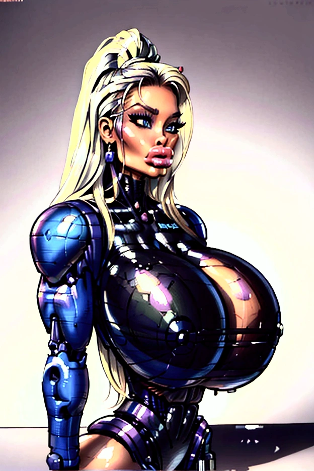 Female Robocop, beautiful woman, sexy body, big breasts, weak-looking Robocop