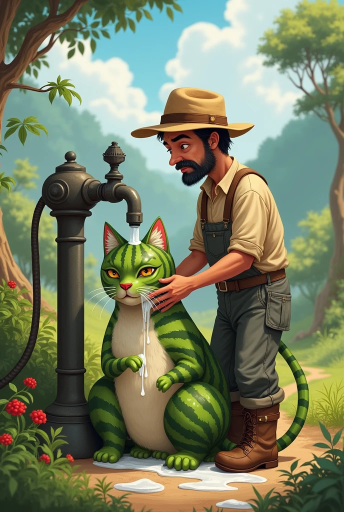 A farmer cleaning the watermeloncat in water pump
