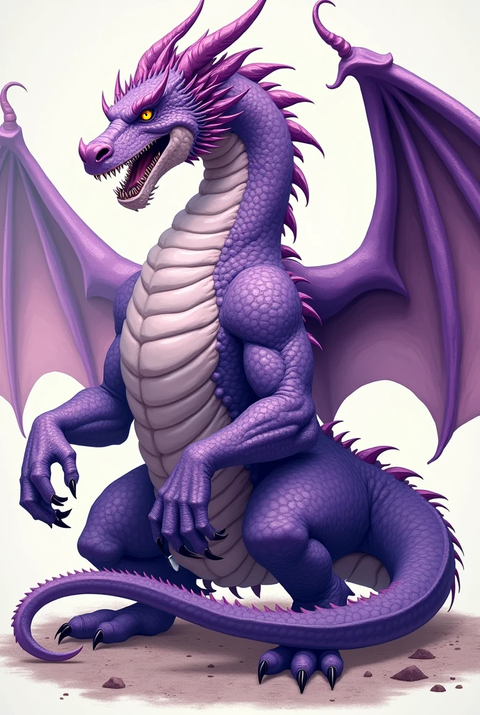 A robust dragon, that the entire body of the dragon is seen, which is lilac in color , 
Without a background and it should be a design like for a t-shirt 