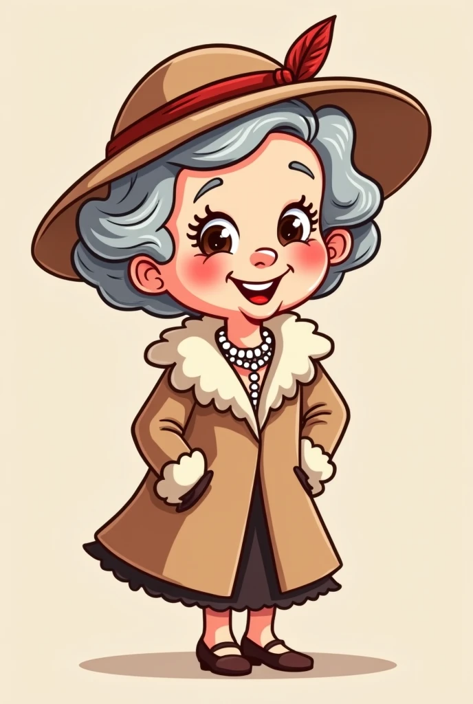 Cartoon logo of an old lady wearing luxury clothes