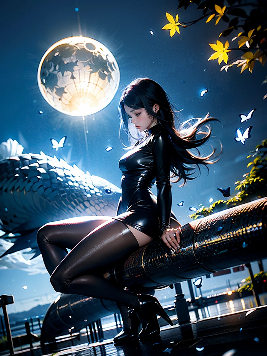 moonlight,Fallen Leaves,Mechanical,fish,universe