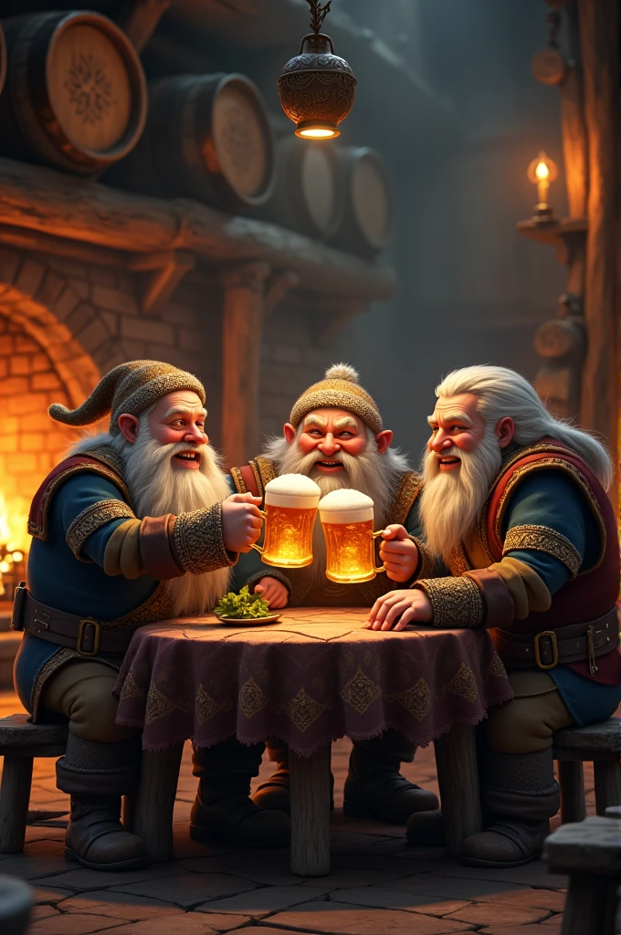 Three dwarves with beer 