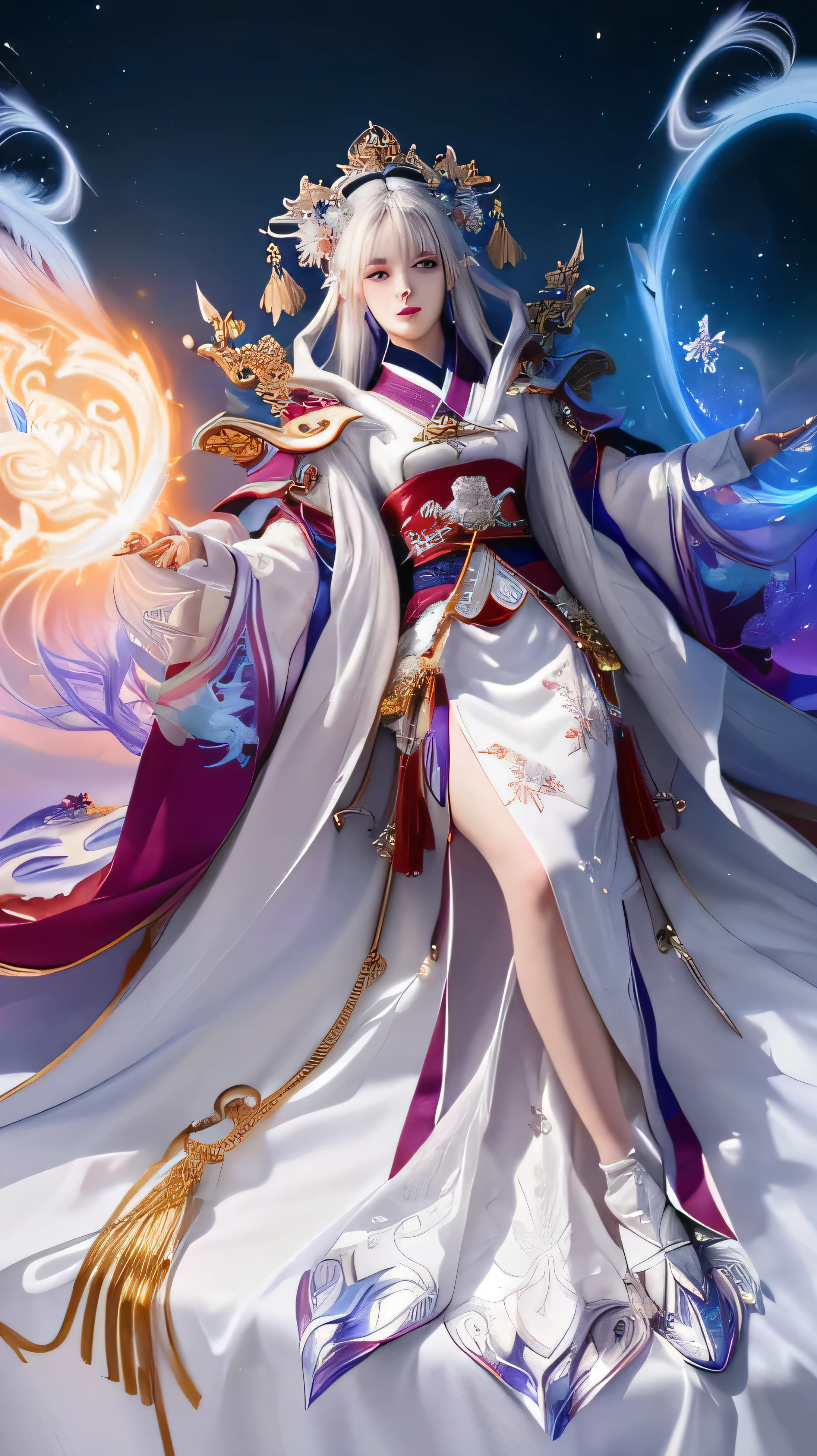 a close up of a woman in a white dress holding a sword, onmyoji detailed art, beautiful celestial mage, by Yang J, onmyoji, heise jinyao, extremely detailed artgerm, by Qu Leilei, by Yan Hui, full portrait of elementalist, by Ju Chao, epic mage girl character, white haired deity