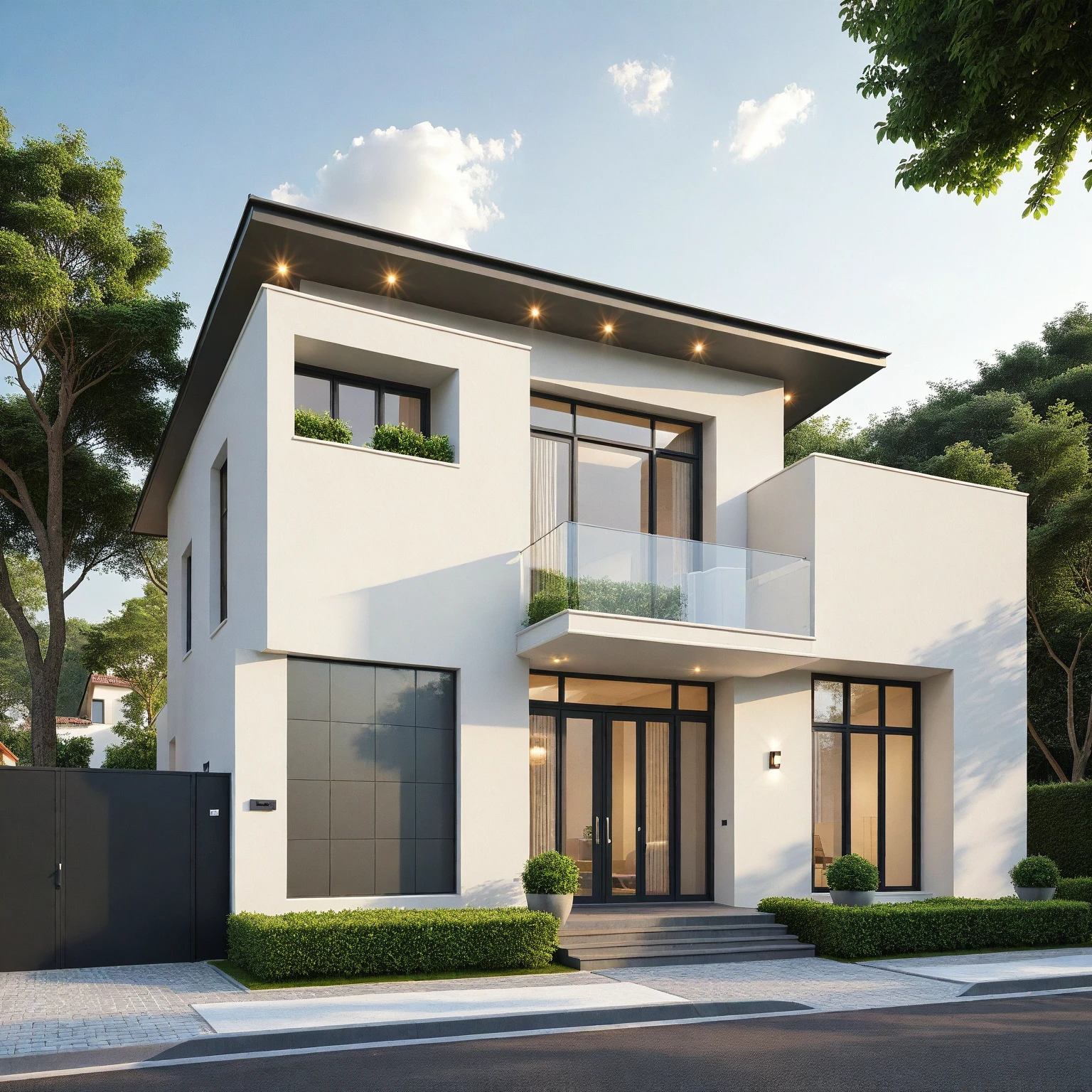 Architectural style Architectural style,  ((Classic Style House)),(masterpiece) , ((best quality)), dramatic lighting, high quality outdoors, sky, day, cloud, tree, blue sky, building, scenery, road, real world location,  sunlight, enough detail, high resolution,super realistic, Photorealistic, highly detailed, balcony, plants, door, car, truck, parking slot, paving, . Clean lines, architectural drawing, highly detailed  , . Clean lines, geometric shapes, minimalist, modern, architectural drawing, highly detailed